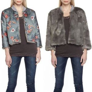 Aratta Gotha Fur Jacket NWT • Medium Reversible Gray Floral Fur Boho Long Sleeve